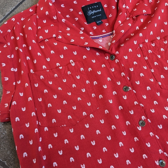 Jachs New York Red Girlfriend  Button Up Cap Sleeve Top Size M - Picture 9 of 11